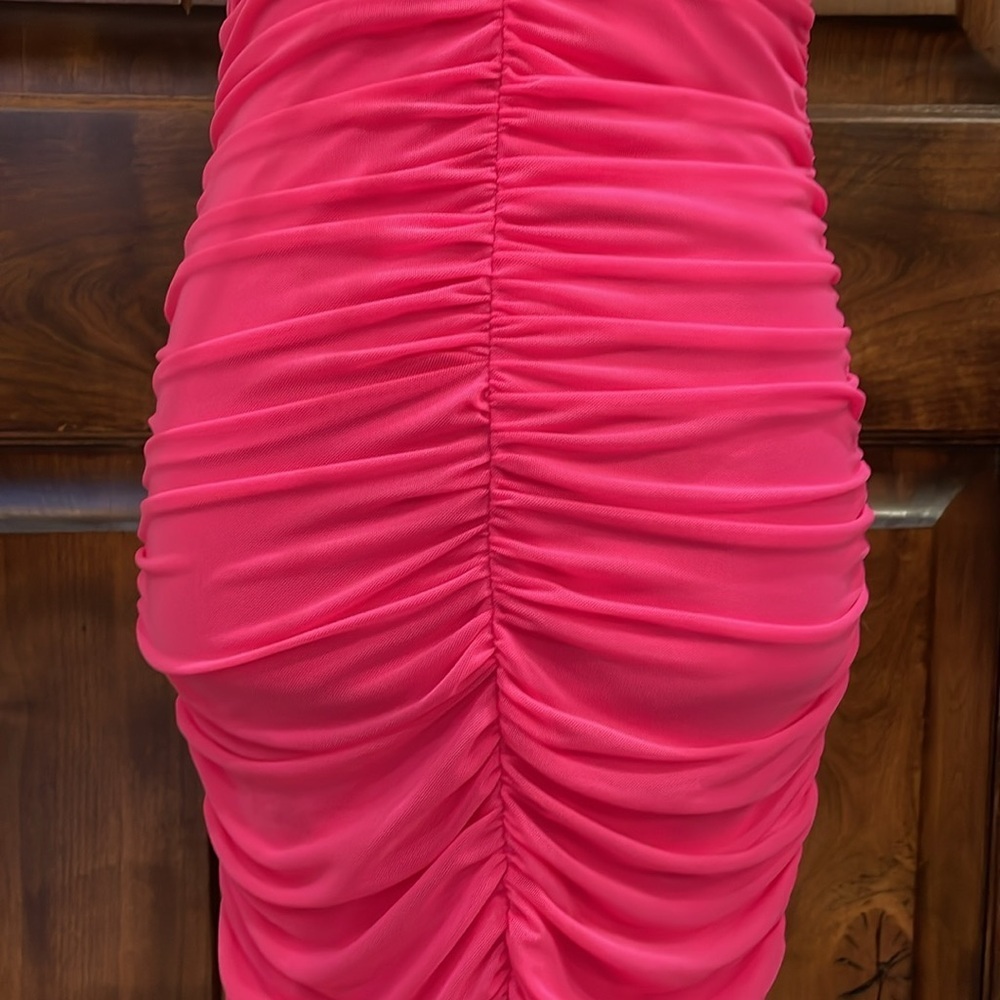 Cotton Candy Pink Ruched Mini Dress for Night Out - Picture 6 of 6